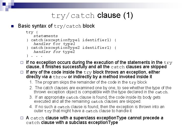 Lecture 7 Exceptions and IO Overview of the