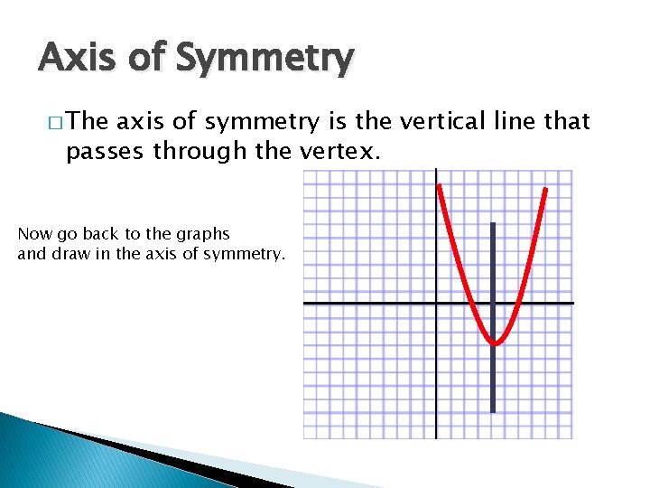 Axis of Symmetry � The axis of symmetry is the vertical line that passes