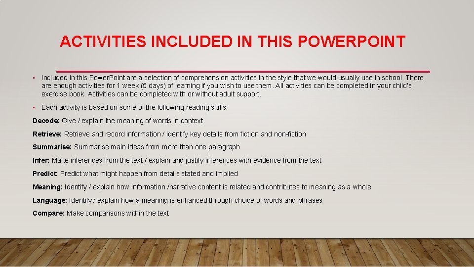 ACTIVITIES INCLUDED IN THIS POWERPOINT • Included in this Power. Point are a selection