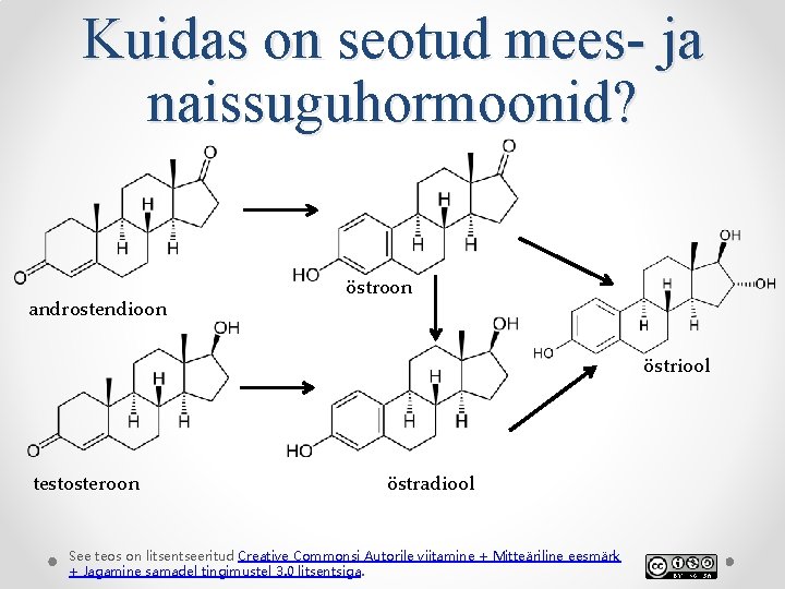 Kuidas on seotud mees- ja naissuguhormoonid? androstendioon östriool testosteroon östradiool See teos on litsentseeritud