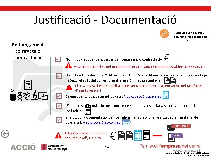 Justificació - Documentació Perllongament contracte o contractació Cliqueu a la icona per a consultar