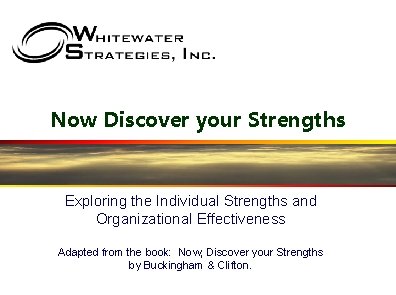 Now Discover your Strengths Exploring the Individual Strengths and Organizational Effectiveness Adapted from the