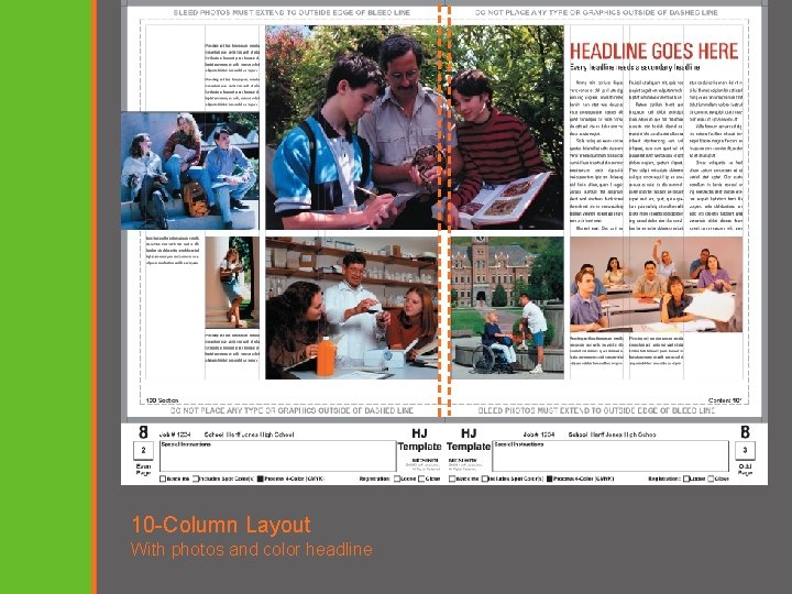10 -Column Layout With photos and color headline 