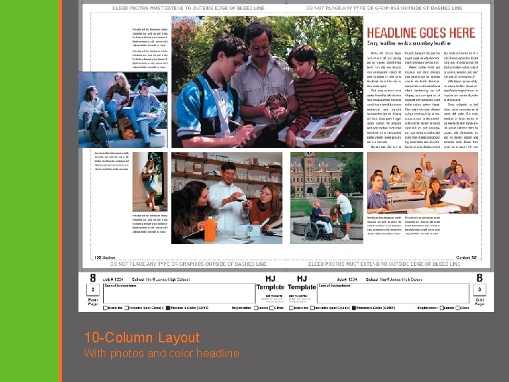 10 -Column Layout With photos and color headline 