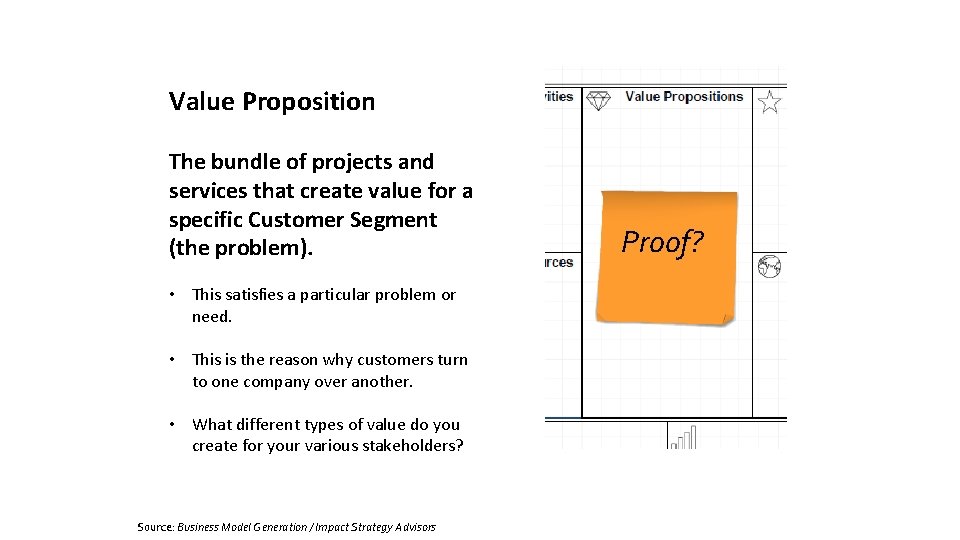 Value Proposition The bundle of projects and services that create value for a specific