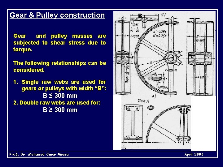 Gear & Pulley construction B Gear and pulley masses are subjected to shear stress