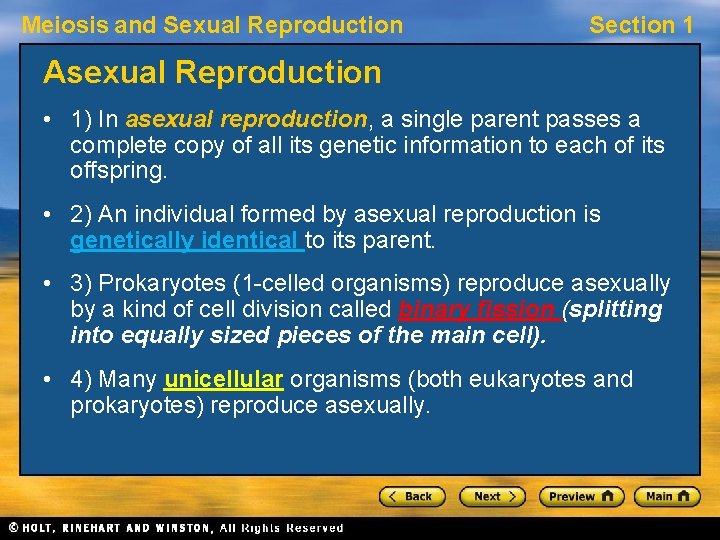 Meiosis and Sexual Reproduction Section 1 Asexual Reproduction • 1) In asexual reproduction, a Meiosis and Sexual Reproduction Section 1 Asexual Reproduction • 1) In asexual reproduction, a