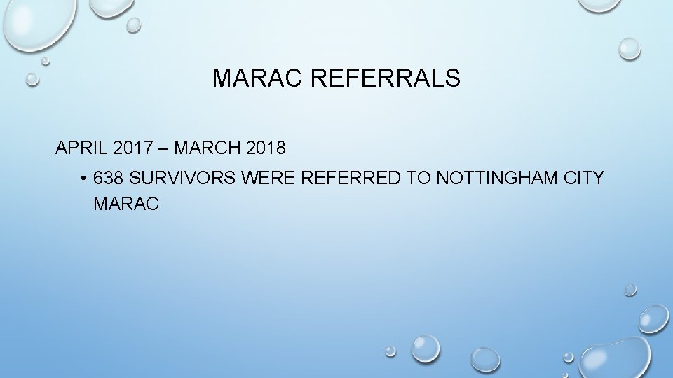 MARAC REFERRALS APRIL 2017 – MARCH 2018 • 638 SURVIVORS WERE REFERRED TO NOTTINGHAM