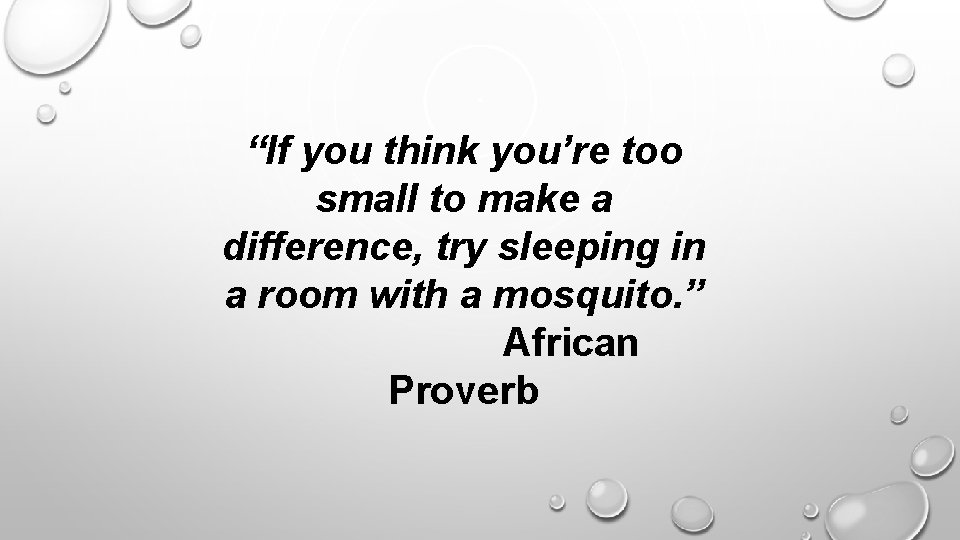 “If you think you’re too small to make a difference, try sleeping in a