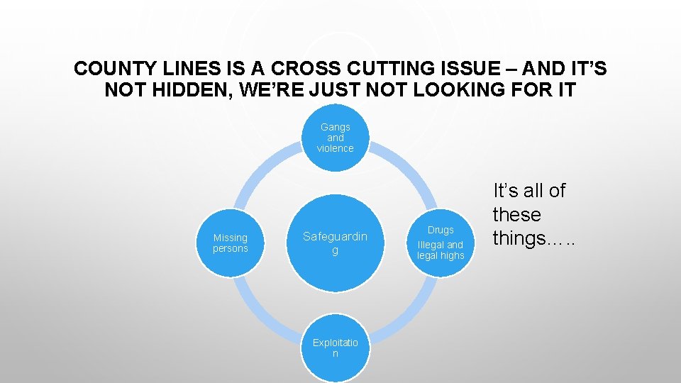 COUNTY LINES IS A CROSS CUTTING ISSUE – AND IT’S NOT HIDDEN, WE’RE JUST