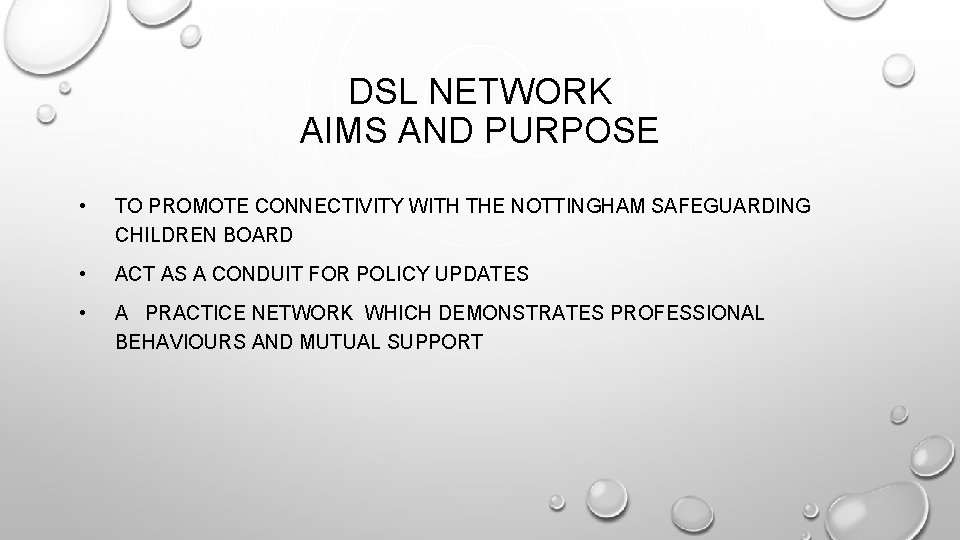 DSL NETWORK AIMS AND PURPOSE • TO PROMOTE CONNECTIVITY WITH THE NOTTINGHAM SAFEGUARDING CHILDREN