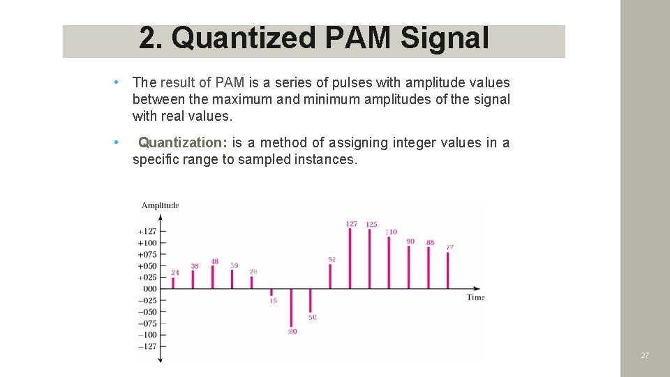 2. Quantized PAM Signal • The result of PAM is a series of pulses