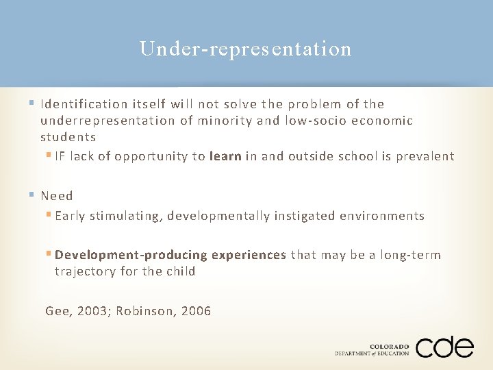 Under-representation § Identification itself will not solve the problem of the underrepresentation of minority