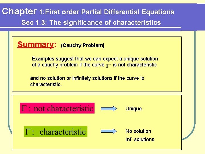 Chapter 1: First order Partial Differential Equations Sec 1. 3: The significance of characteristics