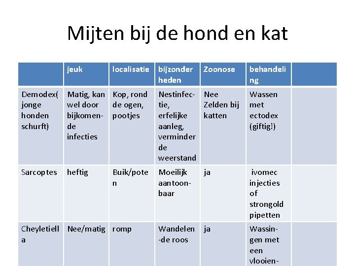 Mijten bij de hond en kat jeuk localisatie bijzonder heden Zoonose behandeli ng Demodex(