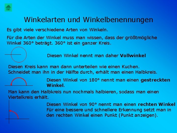 Winkelarten und Winkelbenennungen Es gibt viele verschiedene Arten von Winkeln. Für die Arten der