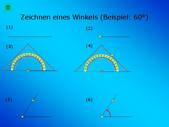 Zeichnen eines Winkels (Beispiel: 60°) (1) (2) (3) (4) (5) (6) 