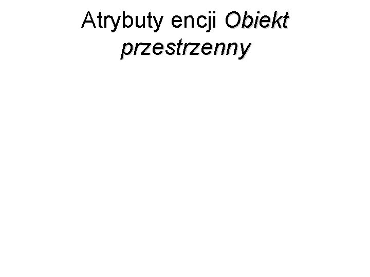 Atrybuty encji Obiekt przestrzenny Atrybuty encji Obiekt przestrzenny