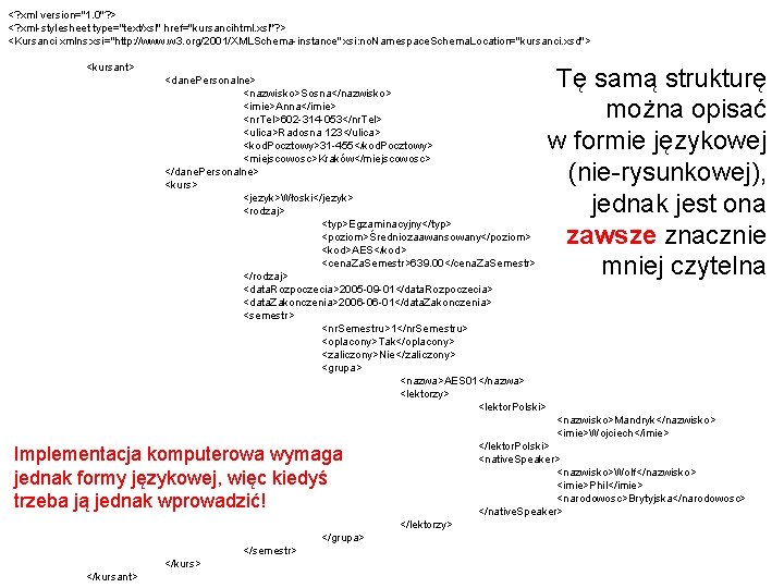 <? xml version="1. 0"? > <? xml-stylesheet type="text/xsl" href="kursancihtml. xsl"? > <Kursanci xmlns: xsi="http: <? xml version="1. 0"? > <? xml-stylesheet type="text/xsl" href="kursancihtml. xsl"? > <Kursanci xmlns: xsi="http: