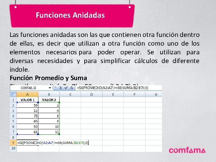 Funciones Anidadas Las funciones anidadas son las que contienen otra función dentro de ellas,