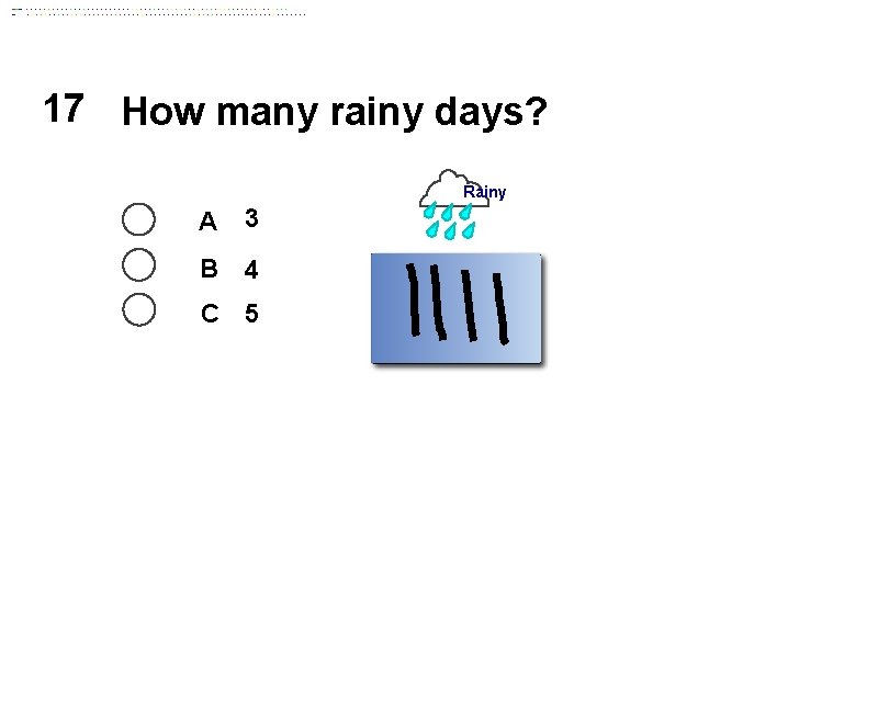 17 How many rainy days? Rainy A 3 B 4 C 5 