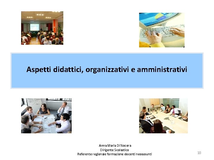 Aspetti didattici, organizzativi e amministrativi Anna Maria Di Nocera Dirigente Scolastico Referente regionale formazione