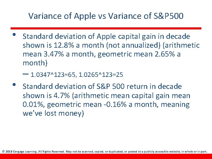 Variance of Apple vs Variance of S&P 500 • • Standard deviation of Apple
