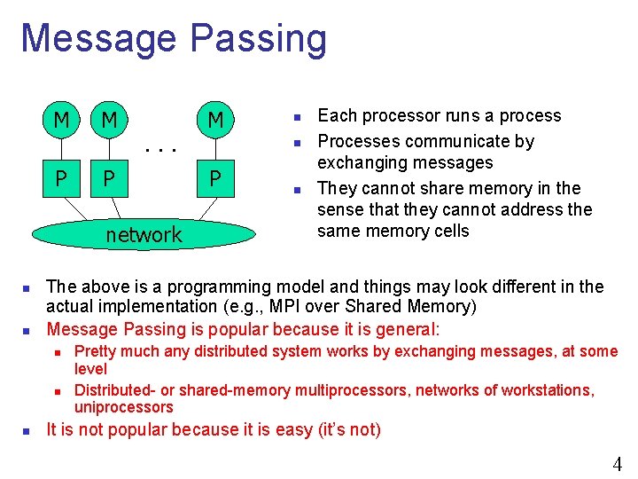 Message Passing M P M . . . P network n n P n