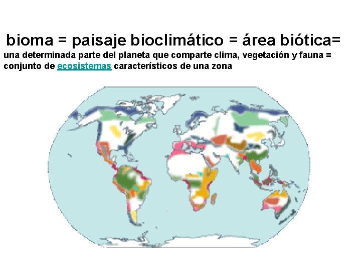 bioma = paisaje bioclimático = área biótica= una determinada parte del planeta que comparte