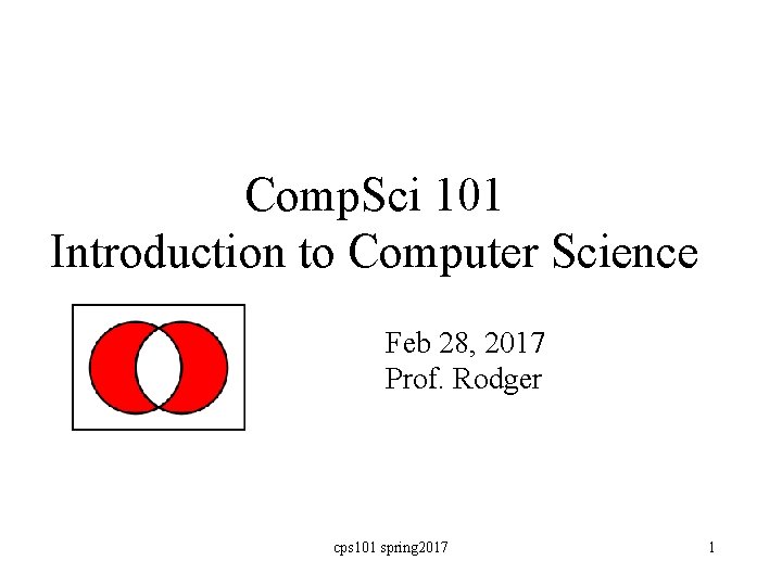 Comp. Sci 101 Introduction to Computer Science Feb 28, 2017 Prof. Rodger cps 101