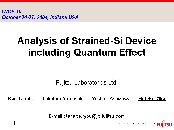 IWCE-10 October 24 -27, 2004, Indiana USA Analysis of Strained-Si Device including Quantum Effect