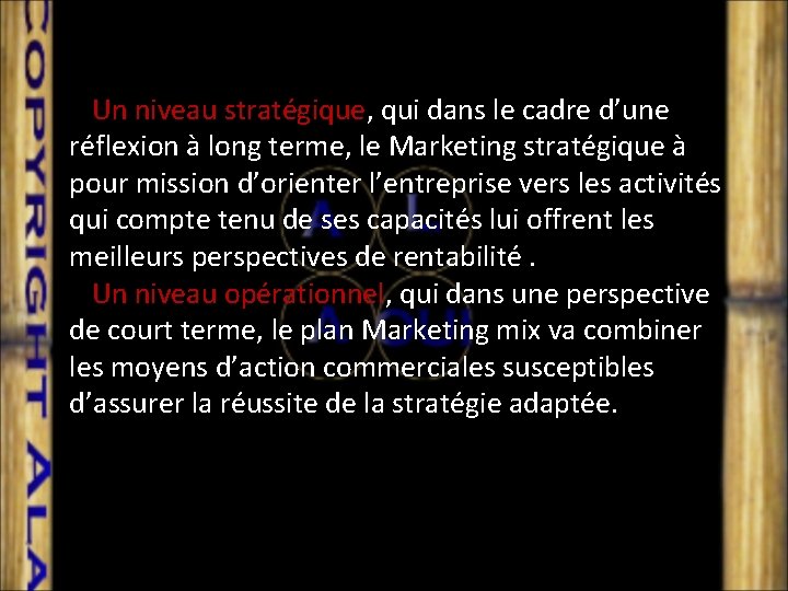  • Un niveau stratégique, qui dans le cadre d’une réflexion à long terme,