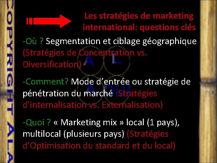 Les stratégies de marketing international: questions clés -Où ? Segmentation et ciblage géographique (Stratégies