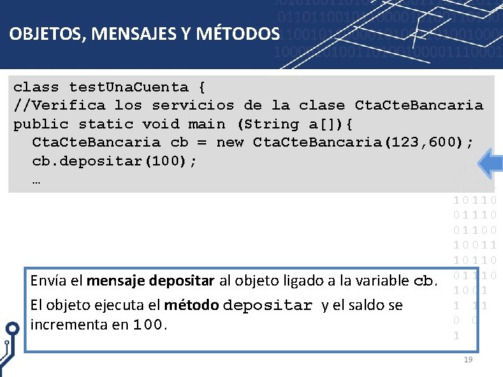 OBJETOS, MENSAJES Y MÉTODOS class test. Una. Cuenta { //Verifica los servicios de la