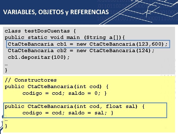 VARIABLES, OBJETOS y REFERENCIAS class test. Dos. Cuentas { public static void main (String