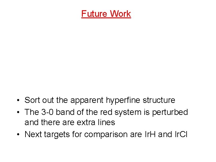 Future Work • Sort out the apparent hyperfine structure • The 3 -0 band