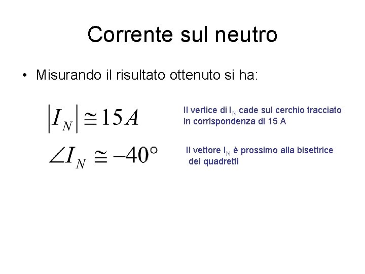 Corrente sul neutro • Misurando il risultato ottenuto si ha: Il vertice di IN