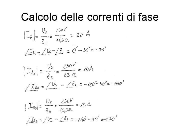 Calcolo delle correnti di fase 