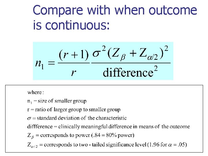 Compare with when outcome is continuous: 