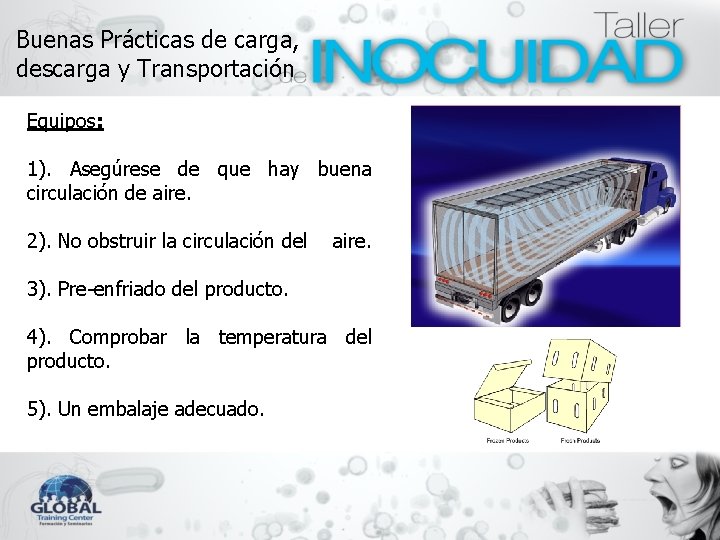 Buenas Prácticas de carga, descarga y Transportación Equipos: 1). Asegúrese de que hay buena