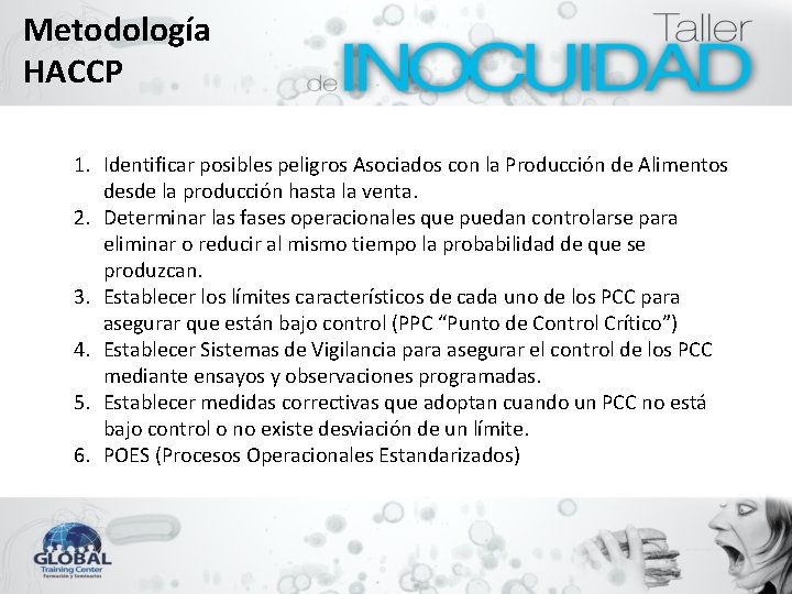 Metodología HACCP 1. Identificar posibles peligros Asociados con la Producción de Alimentos desde la