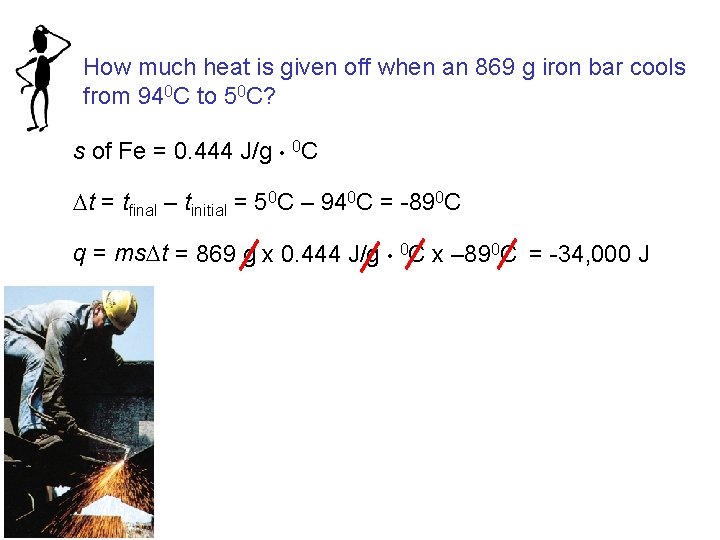 How much heat is given off when an 869 g iron bar cools from