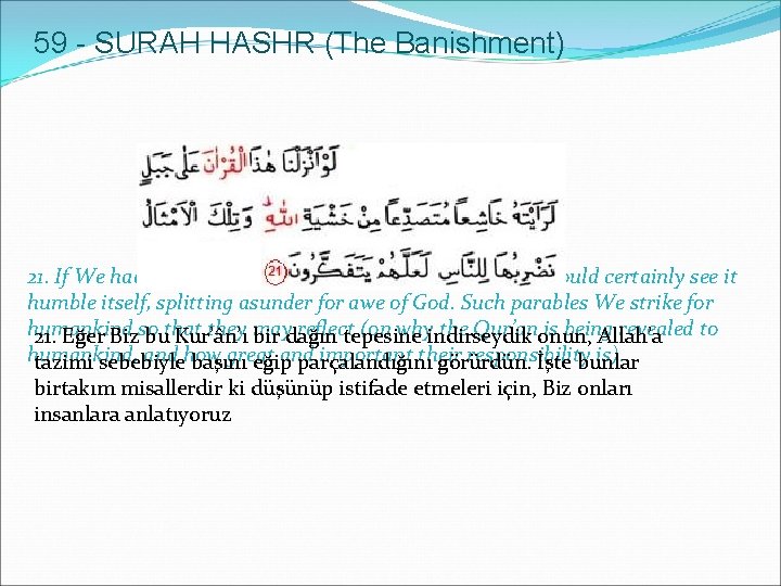 59 - SURAH HASHR (The Banishment) 21. If We had sent down this Qur’an