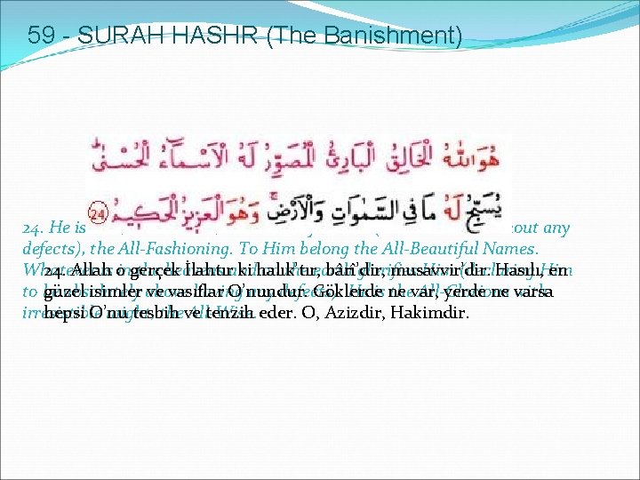 59 - SURAH HASHR (The Banishment) 24. He is God, the Creator, the All-Holy