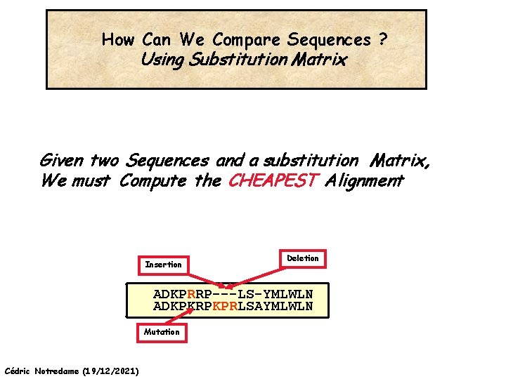 How Can We Compare Sequences ? Using Substitution Matrix Given two Sequences and a