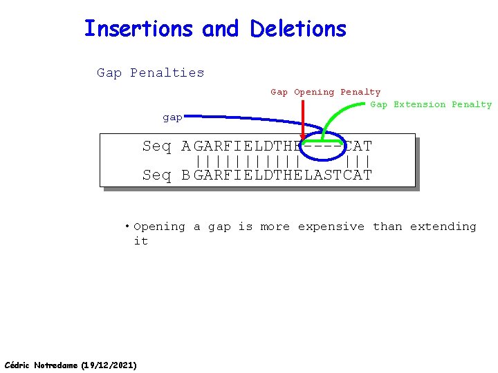 Insertions and Deletions Gap Penalties Gap Opening Penalty Gap Extension Penalty gap Seq A