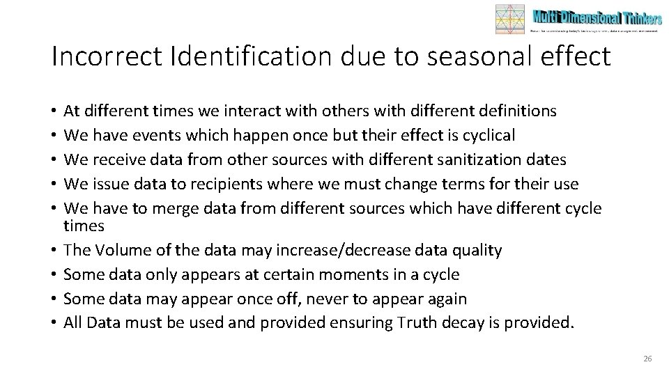 Incorrect Identification due to seasonal effect • • • At different times we interact Incorrect Identification due to seasonal effect • • • At different times we interact