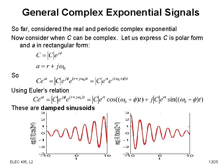 General Complex Exponential Signals So far, considered the real and periodic complex exponential Now