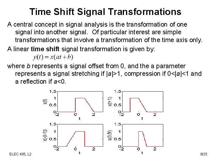 Time Shift Signal Transformations A central concept in signal analysis is the transformation of