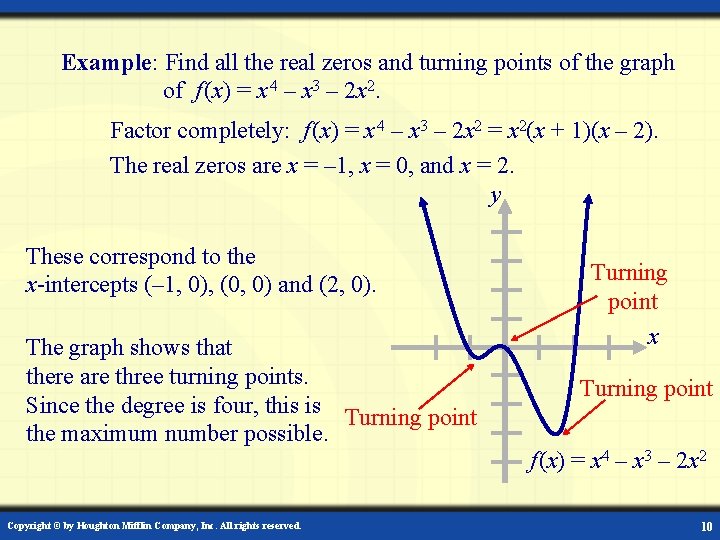 Example: Find all the real zeros and turning points of the graph of f